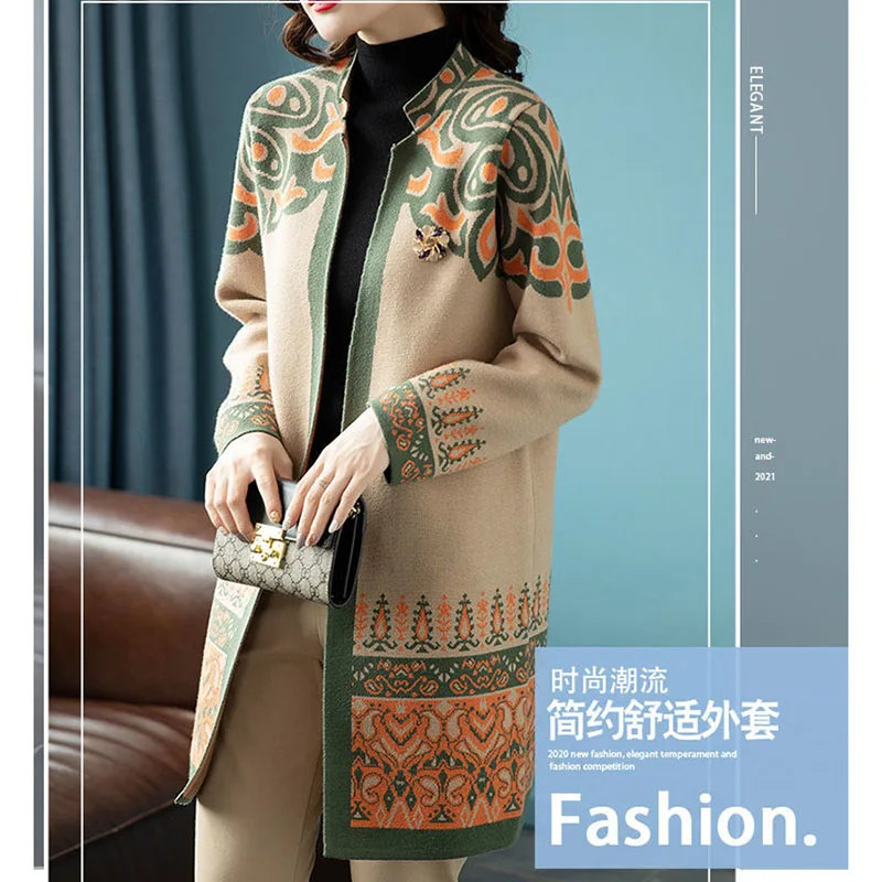 

2025 Female Large Size 5XL Sweater Coat Autumn Women Fashion Woolen Knitting Jacket Korean Ladies Long Styles Knitted Cardigan