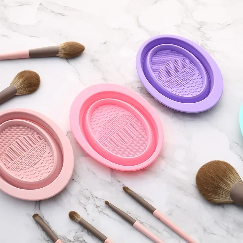 2022 Silicone Folding Scrub Pad Beauty Tool Makeup Brush Cleaning Washing Bowl Portable Eyeshadow Brush Washing Cup