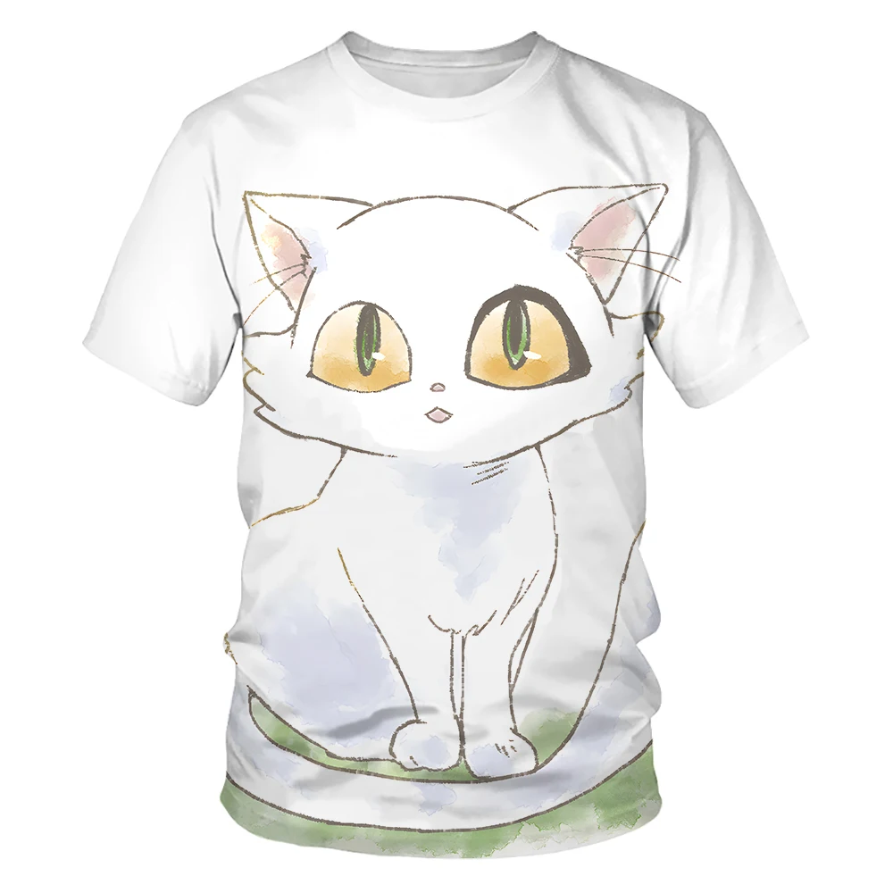 Wonderful Biological T-shirt, Celebrity Anime T-shirt, Men's and Women's 3D Printed White Cat T-shirt, Suzuki No Tobimari Daijin