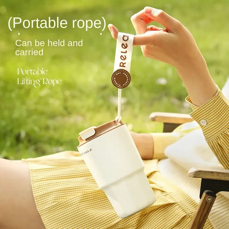 Relea Kaffeetasse Edelstahl isolierte Tasse Männer und Frauen hohe Schönheit tragen Seil tragbare Auto Kaltwasser Tasse für zu Hause