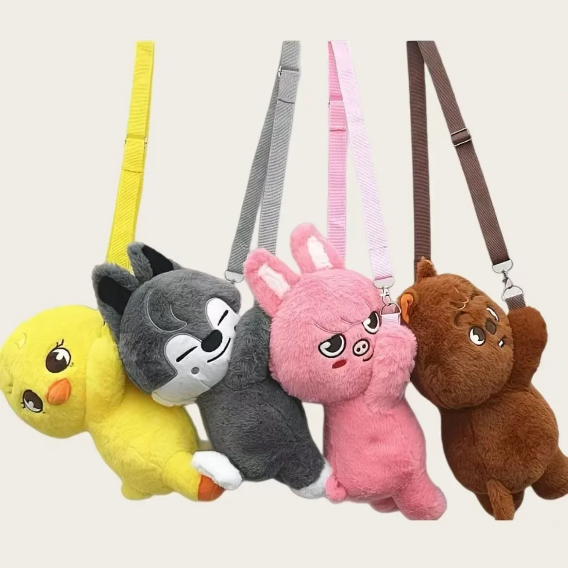 Brinquedos de Pelúcia, Bonecos de Pelúcia de Animais de Desenhos Animados como Lobo, Urso, Raposa e Pato, Mochila, Bolsa de Mensageiro