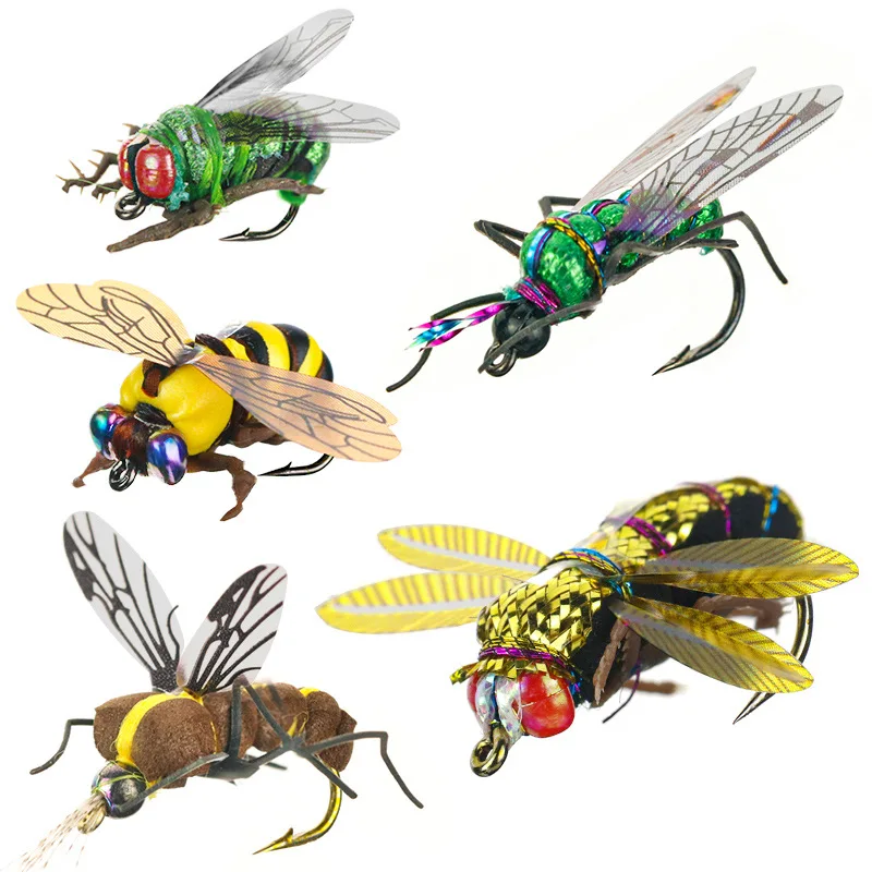 

2pcs/box Winged Insect Hooks Artificial Bionic Fly Fishing Lure Lifelike Flies Bees Insects Hook Floating Action Attractive Bait