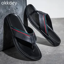 Couple New Slippers for Man Outdoor Summer Trendy Beach Casual Fashion Genuine Leather Cushion Designer Flats Indoor House Shoes