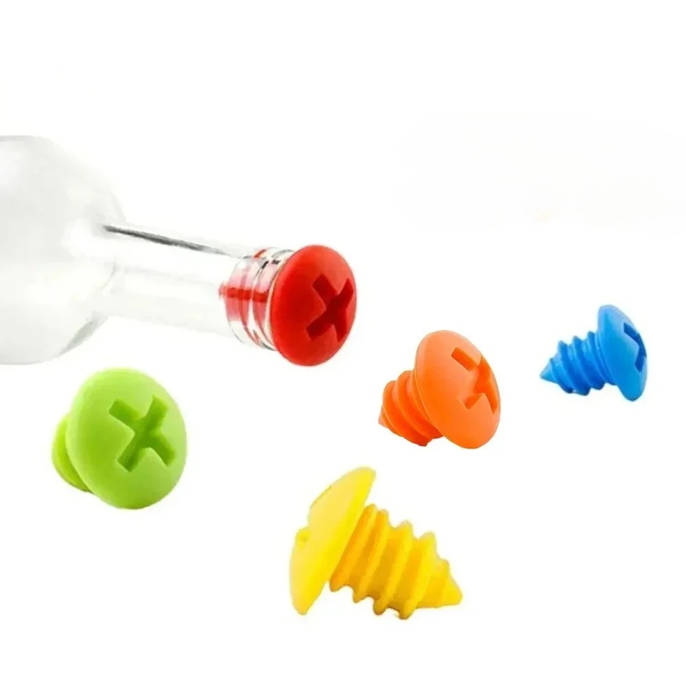 5PCS Screw Shape Silicone Wine Stopper - Airtight Leakproof Reusable, Grade Creative Home Bar Accessories for Party/Kitchen image 2