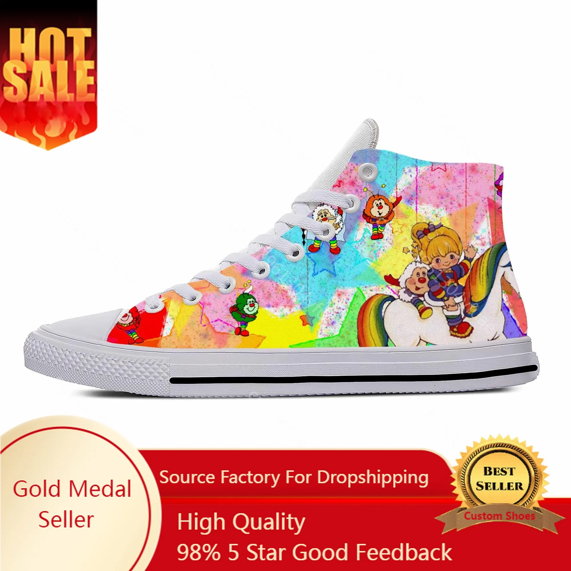 Brite Anime Cartoon Manga Comic Rainbow Fashion Casual Cloth Shoes High Top Lightweight Breathable 3D Print Men Women Sneakers