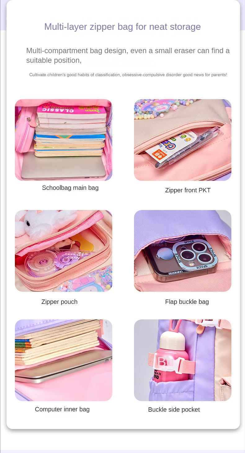 2023 Grundschule Mädchen Schultasche Kawaii Leichte Kindertasche Wasserdichte Taschen Bunte Reiserucksack Mochilas Geschenke