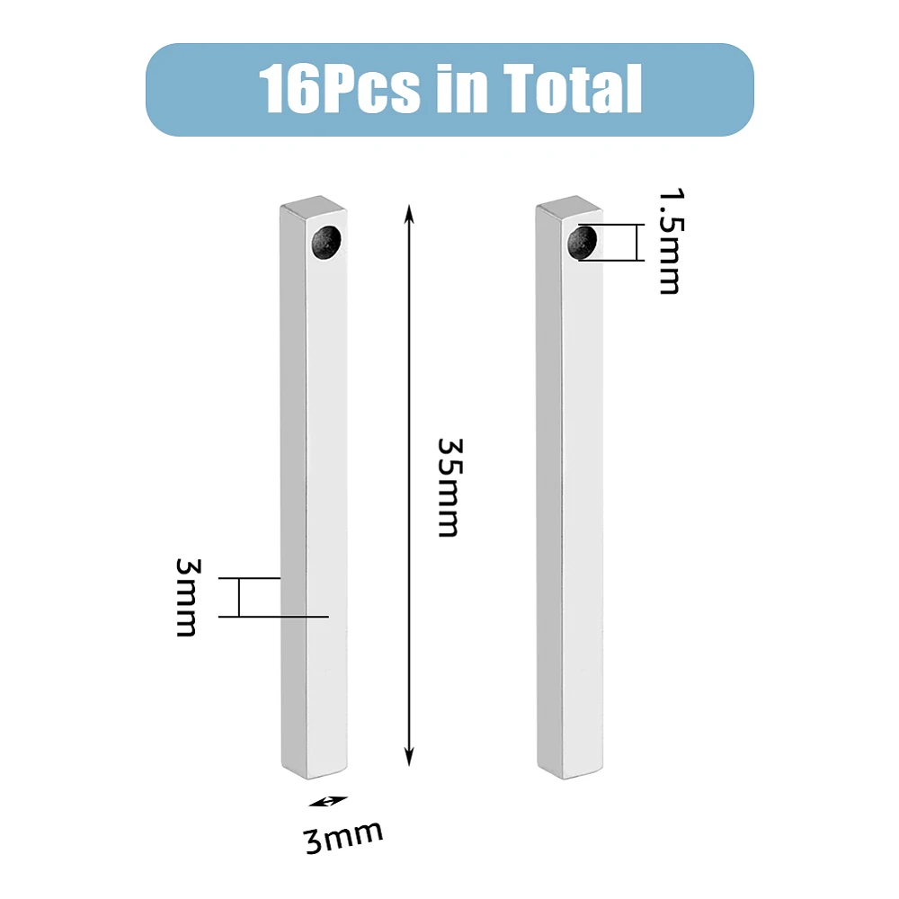 16Pcs Rectangle Stamping Blank Solid Bar Pendants Stainless Steel Charms Bar Personalized Charms for DIY Mother's Day Jewelry