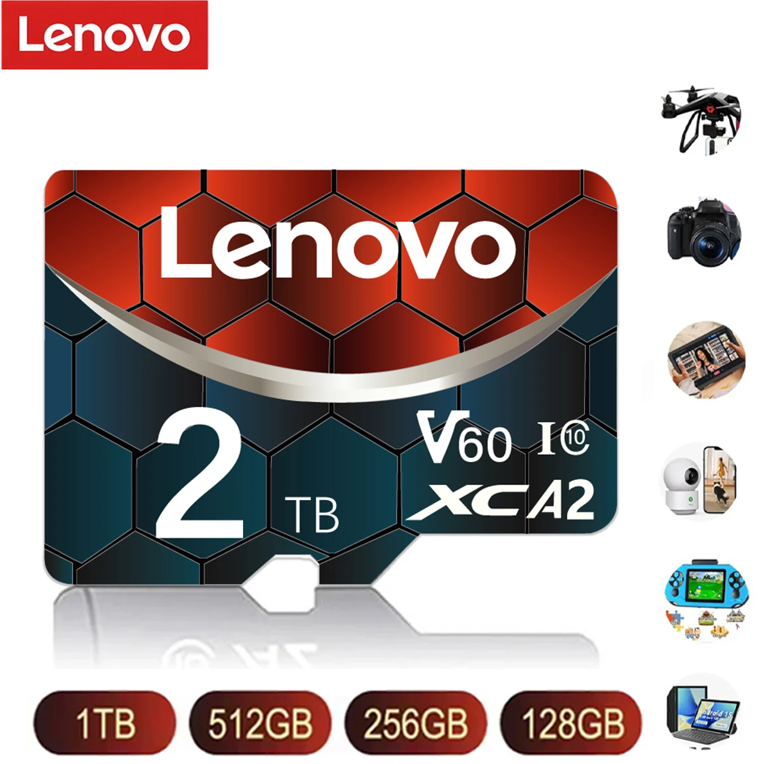 Carte Micro SD Lenovo 2TB classe 10, carte mémoire SD haute vitesse 128GB U3 V60, cartes Flash 1TB 512GB 256GB pour Nintendo Switch