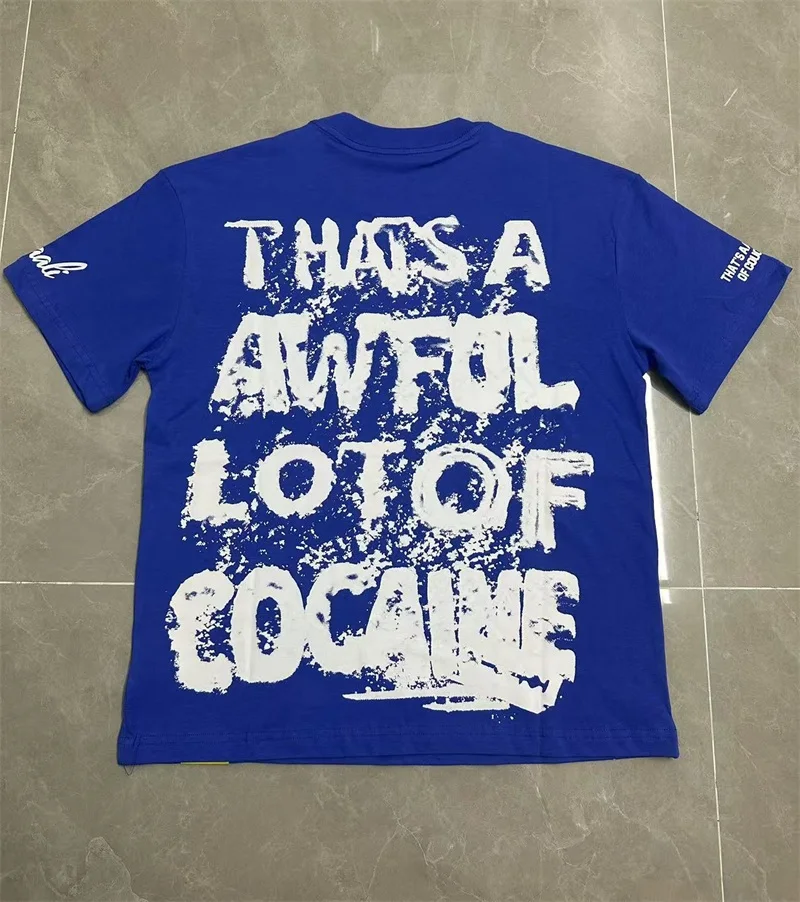 

That's A Awful Lot of Cough Syrup Oversized Short Sleeves Oversized Letter Print Blue Pure Cotton T-Shirts Top Tees