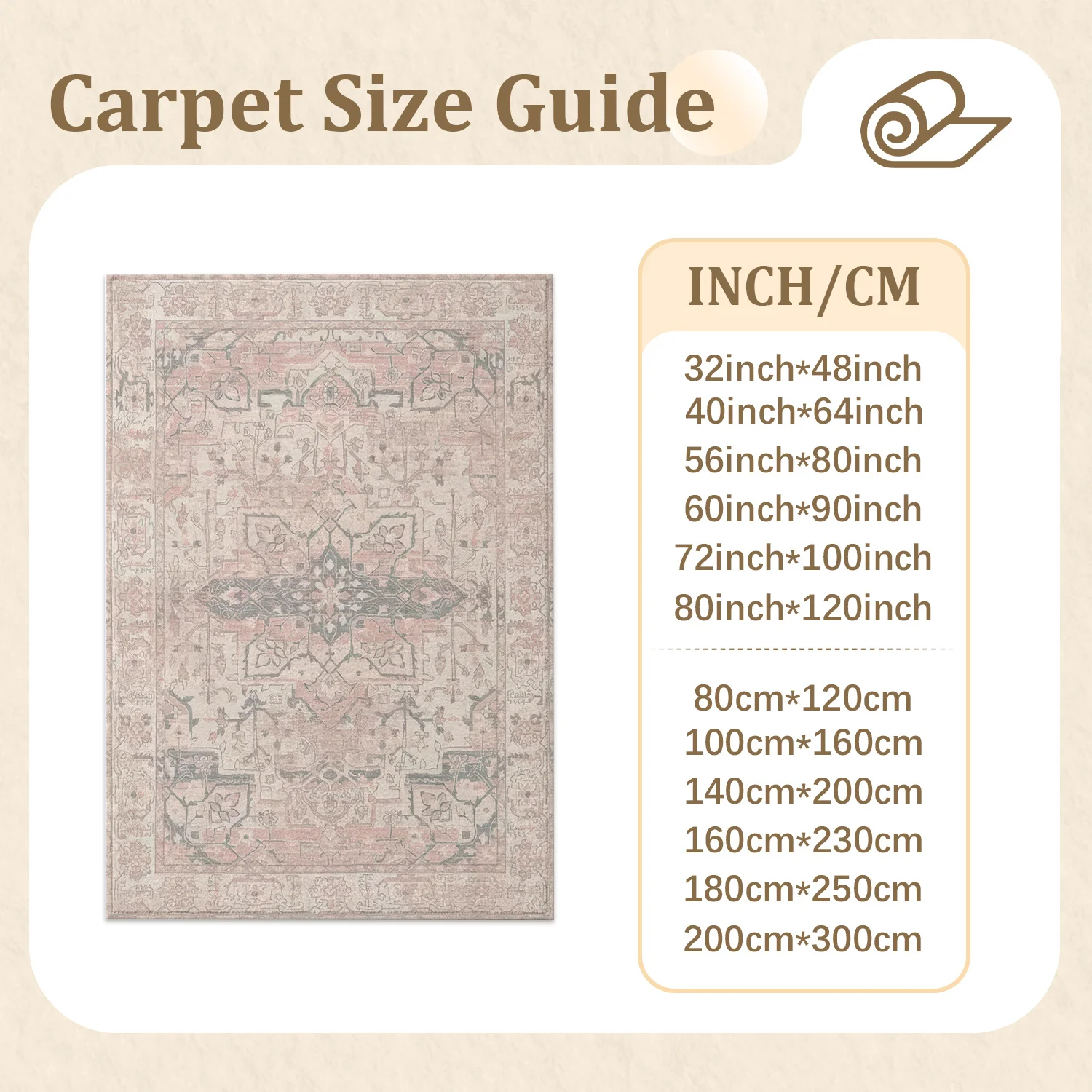 Large Indoor Area Rug, Soft Velvet Low Pile with Non-slip Dotted Backing, Machine Washable, Vintage Medallion Blush Pink & Gray Accent Rug for Living Room, Bedroom, Dining Spaces