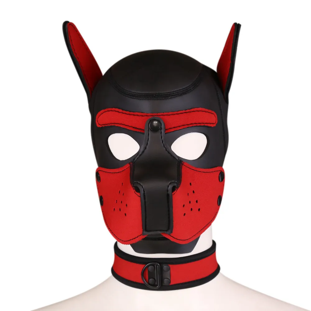 Party Masks Pup Puppy Play Dog Hood Sexy Neck Collar BDSM Bondage Kit Cosplay Full Head Ears Halloween Mask Sex Toy For Couples