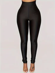 New Solid Color Leggings High Waist-lift Hip Glossy Nine-point Pants European And American High Stretch Plus Size Corset Pants