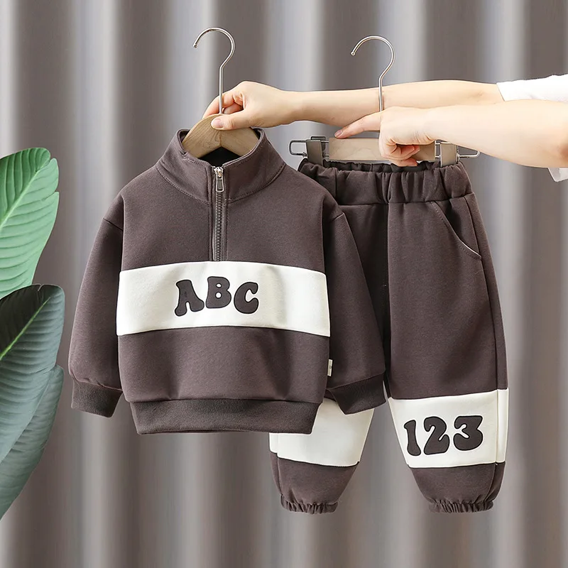 Autumn Ins Kids Boys 2PCS Clothes Set Spliced Letter Stand Collar Sweatshirts Loose Pants Suit Toddler Baby Boys Tracksuit