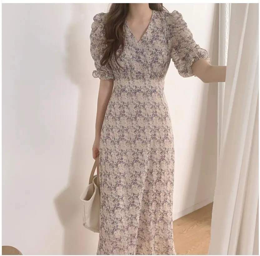 Temperament Chic Kleid Heiße Verkäufe Frauen Sommer Flhjlwoc Japanischen Korea Stil Floral Print Retro Vintage Nette Kleid Lange 5615