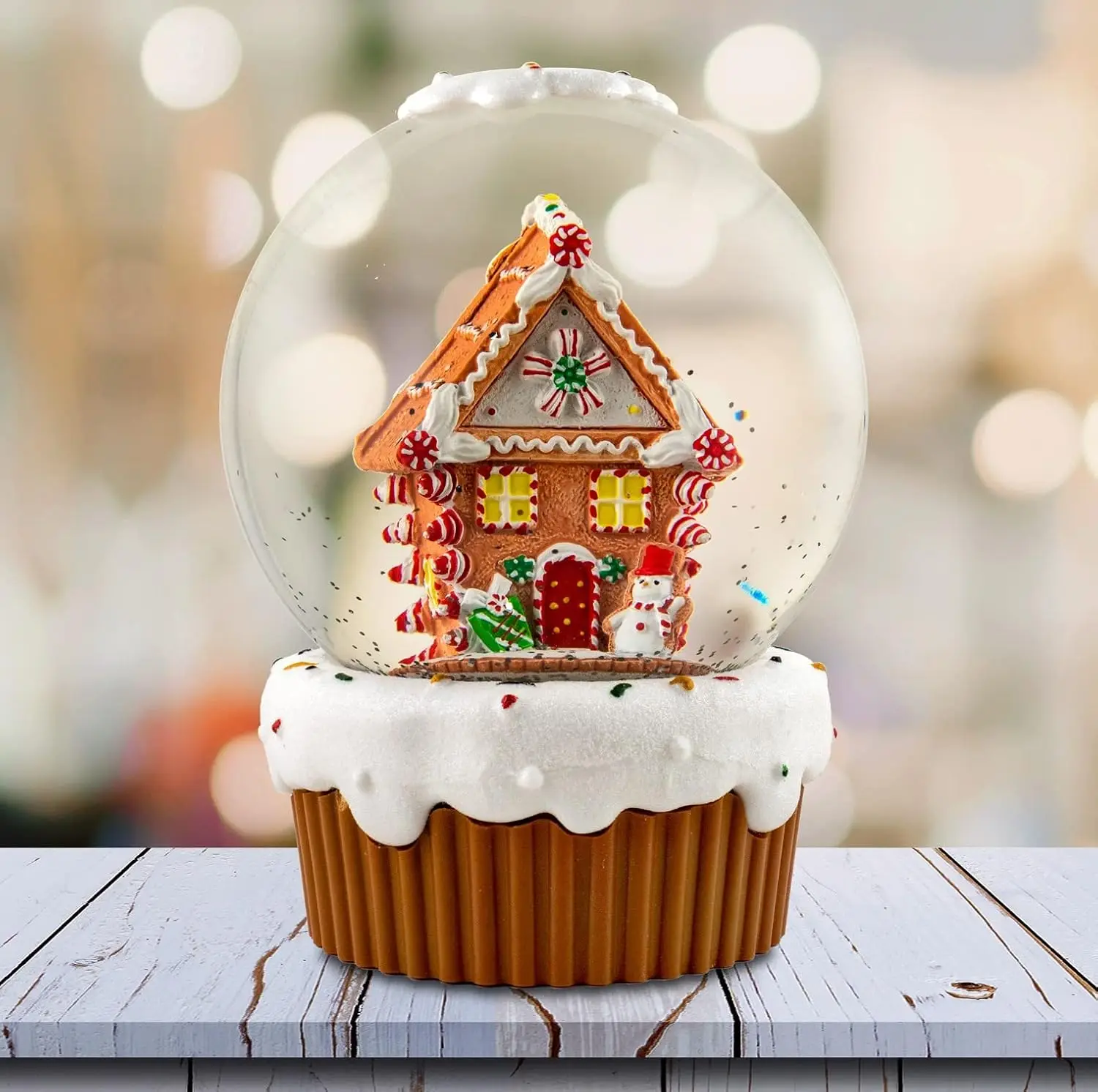 120 MM Musical Water Globe Featuring a Gingerbread House Design