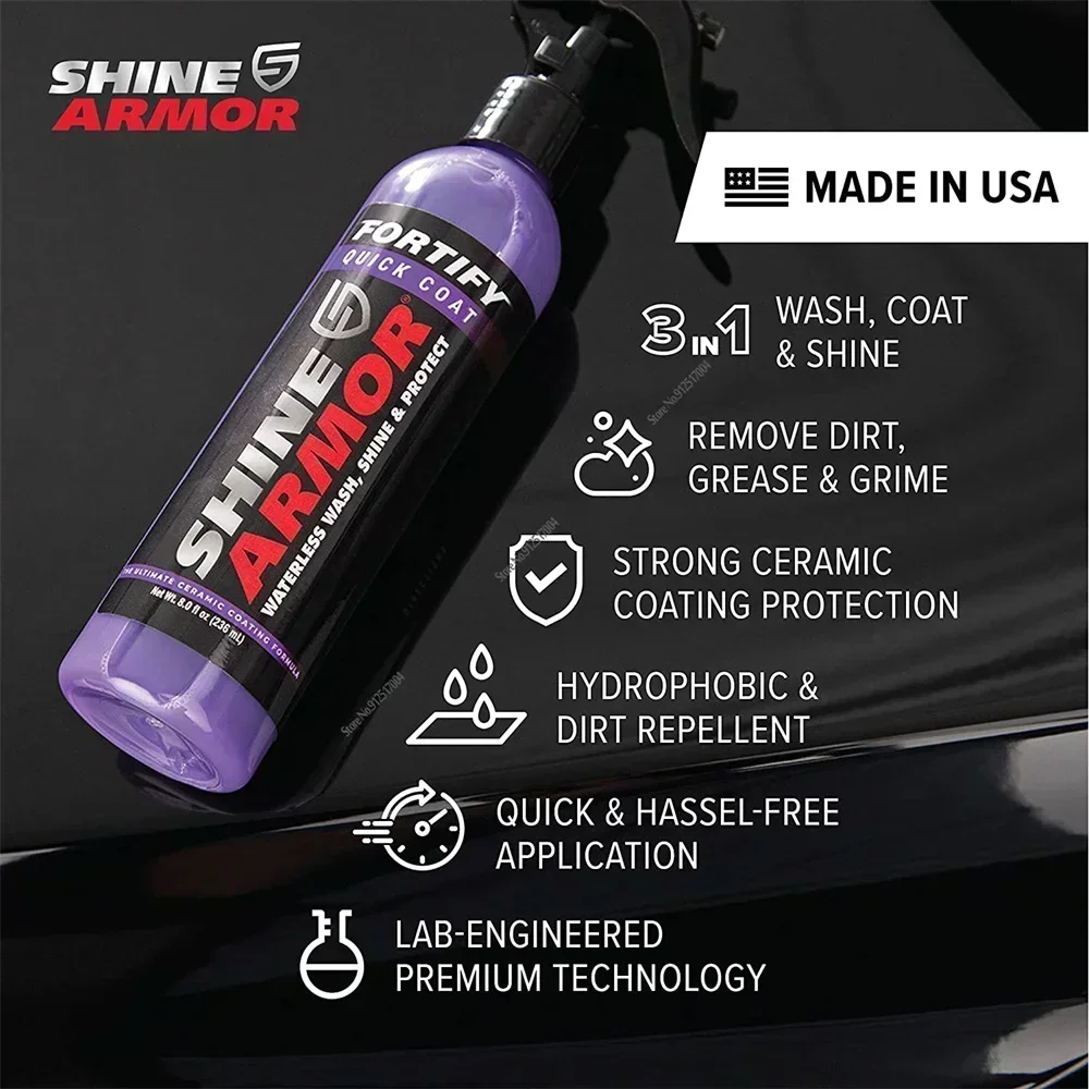 SHINE ARMOR Ceramic Coating Fortify Quick Coat Car Wax Polish Spray Waterless Wash Wax Hydrophobic Top Coat Polish Polymer Paint