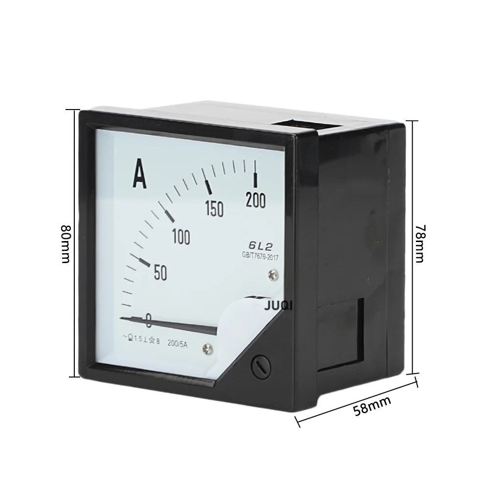 6L2 AC Ammeter 25A 30A 50A 100A 150A 200A 300A 500A 600A  Ammeter Pointer Instrument  80*80mm Mechanical Installation AC