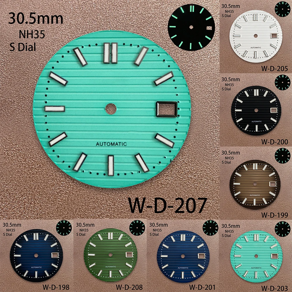 

30.5mm S Logo Dial Fit NH35/NH36/4R/7S Movement Green Luminous Stripe Dial Watch Modification Accessories