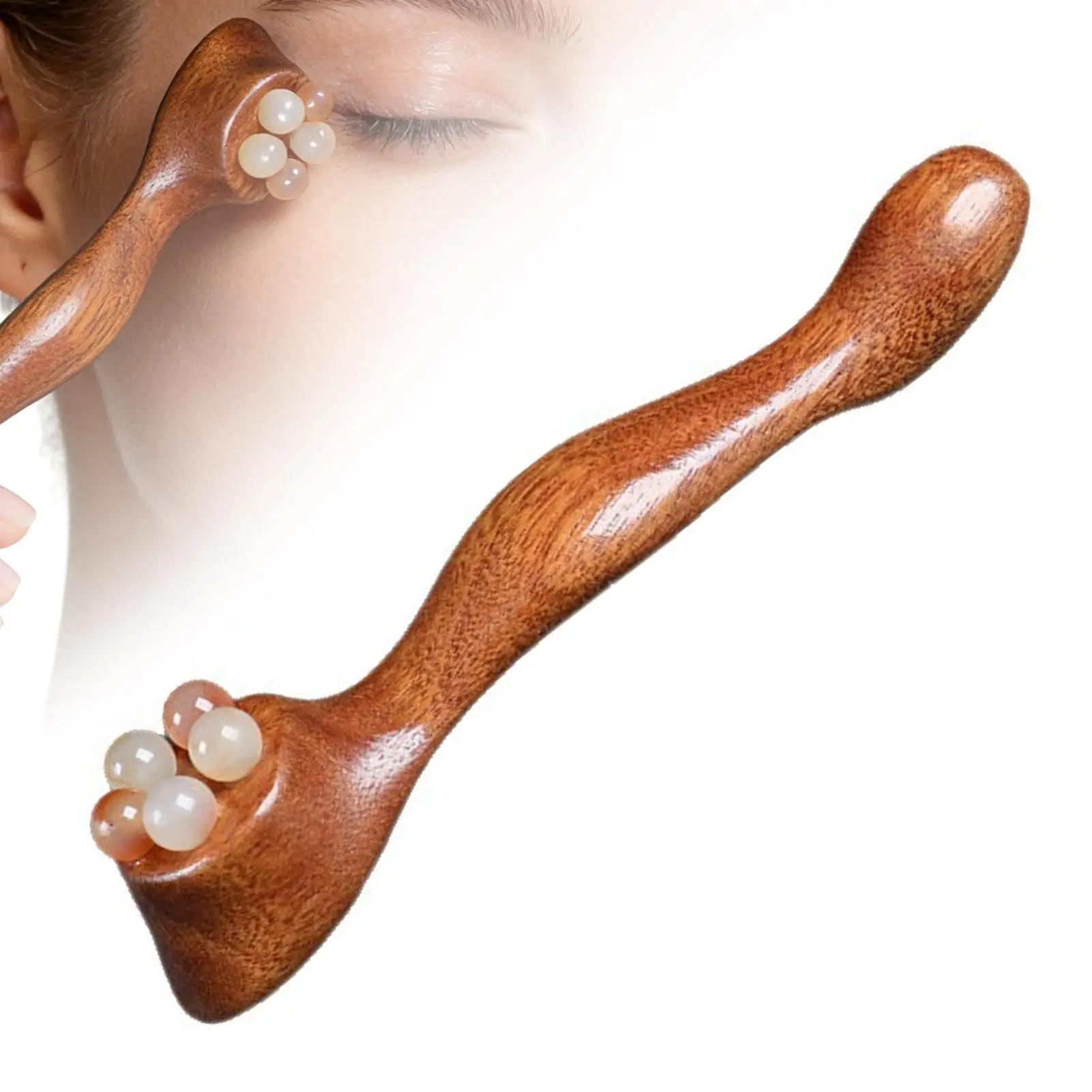 Lotus Pod Eye Massager Roller 5 Teeth Wooden Eye Scraping Tendon Stick Mini Face Massage Stick for Relieve Facial Fatigue