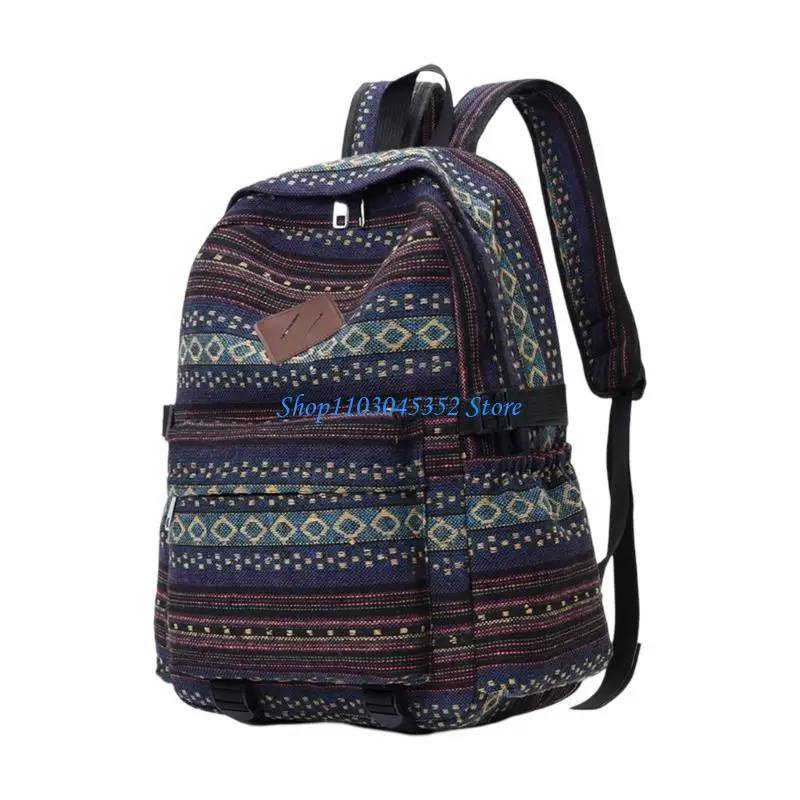 Mochila escolar cómoda y funcional gran capacidad Viajes Day Pack mochilas étnicas Bolsa lienzo para estudiante
