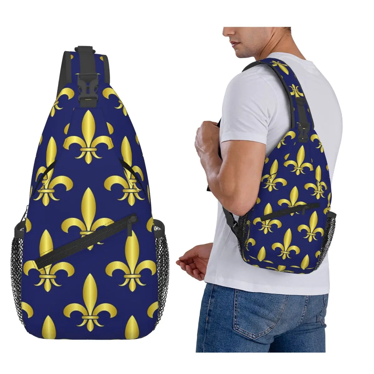 

Золотисто-синяя нагрудная сумка Fleur De Lis Royal Lily, мужской рюкзак через плечо на слинге, нагрудная сумка, дорожный походный рюкзак, сумка на плечо