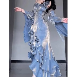 Blue Rose Lolita Fishtail Dress with Exquisite Design for Elegant Goddess - like and Mature Ladies' Birthday.