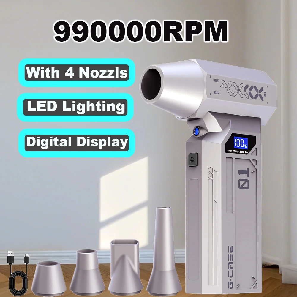 

Мощный воздуходувка 990000 об/мин, 4-скоростной регулируемый бесщеточный турбоструйный вентилятор, электрическая воздушная тряпка с 4 насадками для инструмента для чистки автомобиля