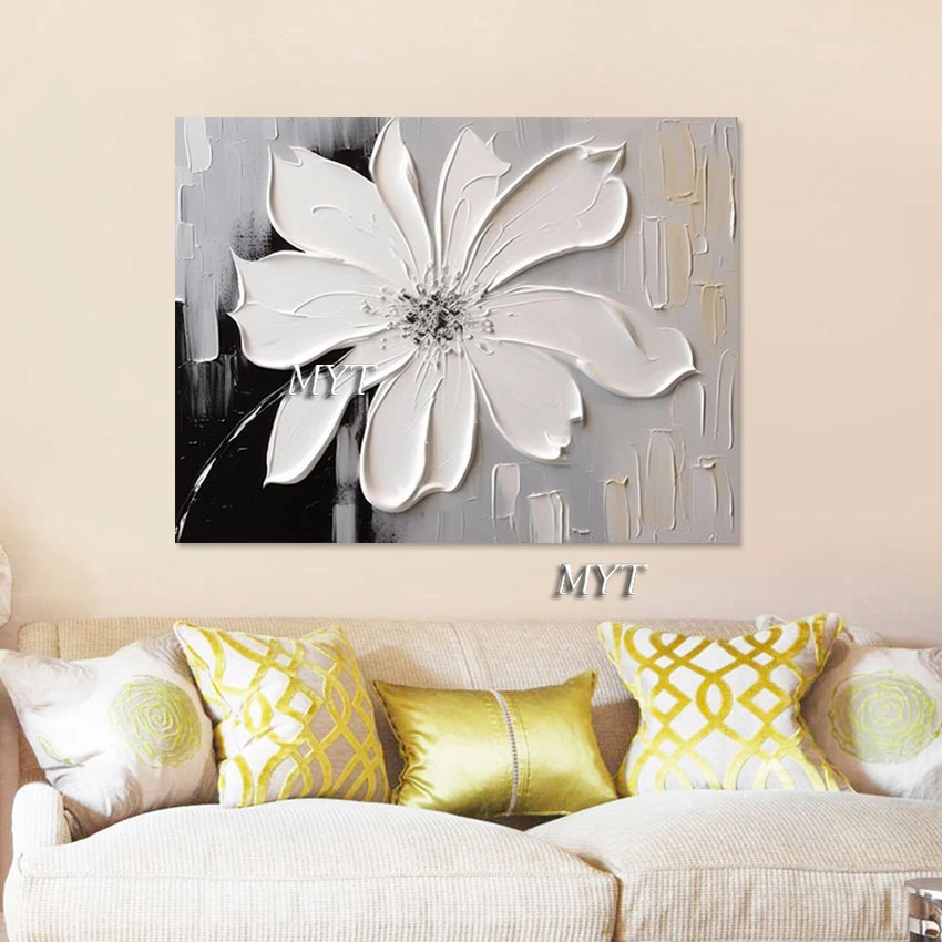 

Modern Art Canvas White Simple Style Flowers Acrylic Textured Abstract Oil Painting Unframed Hotel Wall Pictures Home Decor