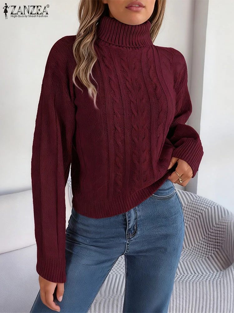 سترة خريف نسائية من ZANZEA لعام 2025 ذات ياقة مدورة وقصة ضيقة سترات شتوية أنيقة محبوكة بأكمام طويلة سترات ملابس خروج