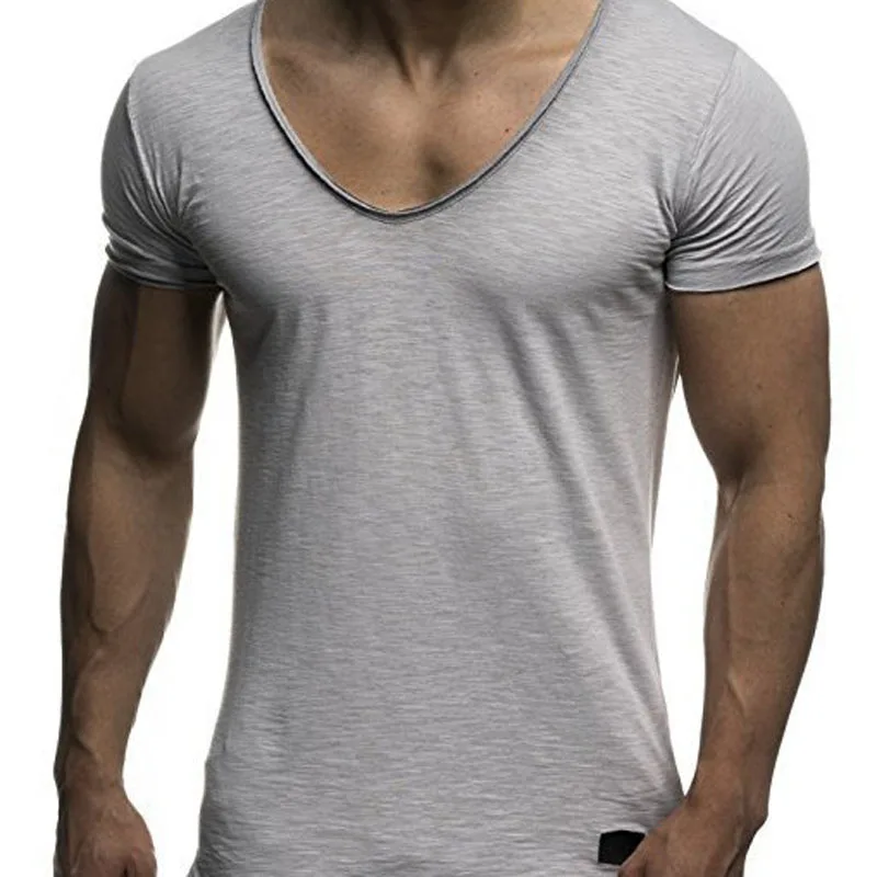 Koszulka męska 2025 rekreacyjna letnia z krótkim rękawem jednolita patchworkowa bluzka t-shirty odzież męska slim camisetas męska koszulka — zdjęcie 4