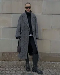 Herringbone Thick Long Women Overcoat Winter Navy Women Suit Blazer Custom Made 1 Pcs Warm Jacket Formal Prom Dress Trench Coat