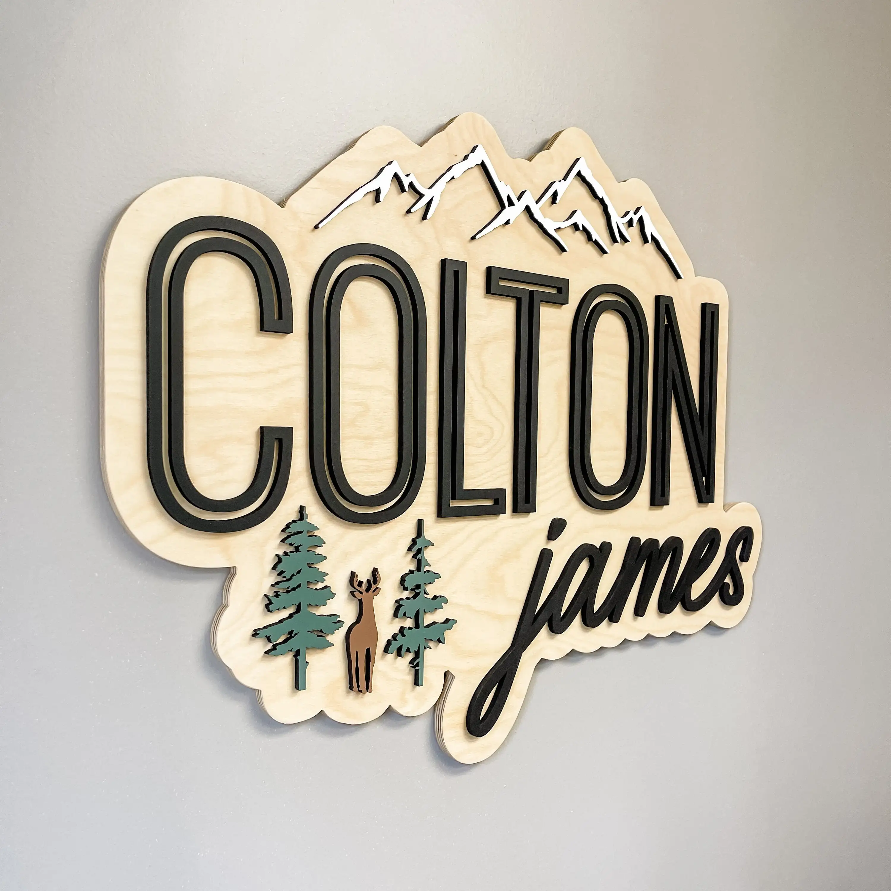 Custom 3D Wooden Name Sign for Nursery Personalized Wildlife Nursery Decor Wall Art Kids Room Sign Woodland Theme Nameplate