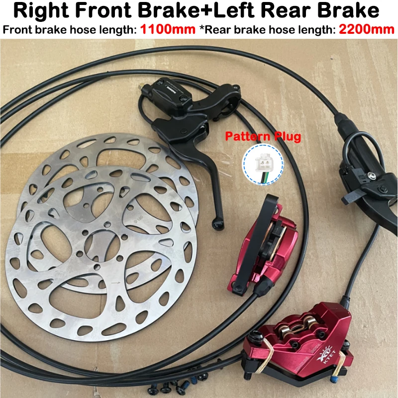 2 Piston Red Ebike Hydraulic Disc Brake Kit Ebike Power Cut Off Brake Level Bicycle Dual Disc Oil Brakes image 3