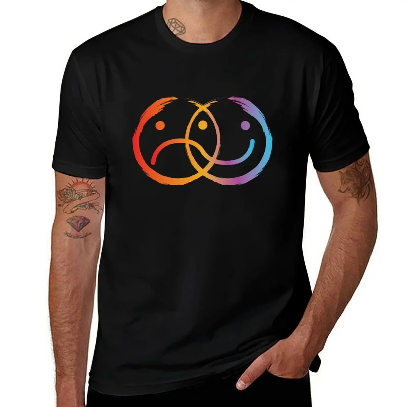 Bipolar s Happy Sad Face s Rainbow Finger Paint T-Shirt Casual Daily Graphic Tee