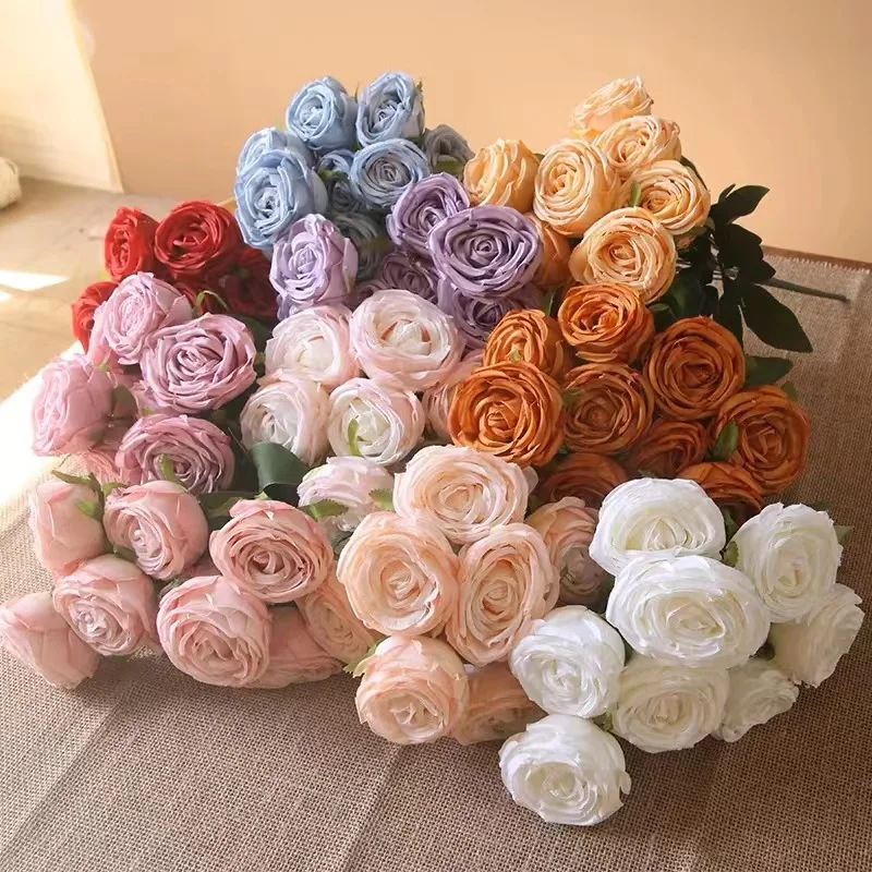 9 Heads Silk Rose Artificial Flower Bride Bouquet Wedding Party Flower Arrangement Materials Photo Prop Home Table Vase Decor