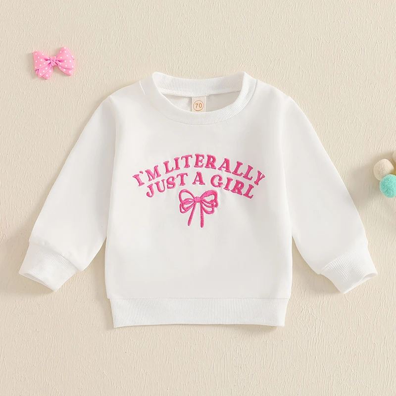 SUNSIOM Toddler Girls Sweatshirts Bowknot Letter Embroidered Crew Neck Long Sleeve Kids Pullovers Fall Clothes Tops