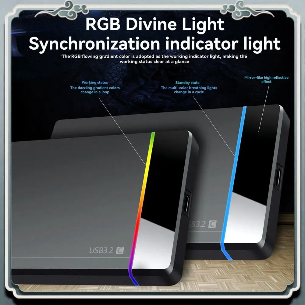 

Premium 2.5 Inch SATA HDD Enclosure SATA To USB3.2 Gen1 5Gbps HDD Enclosure With RGB Light