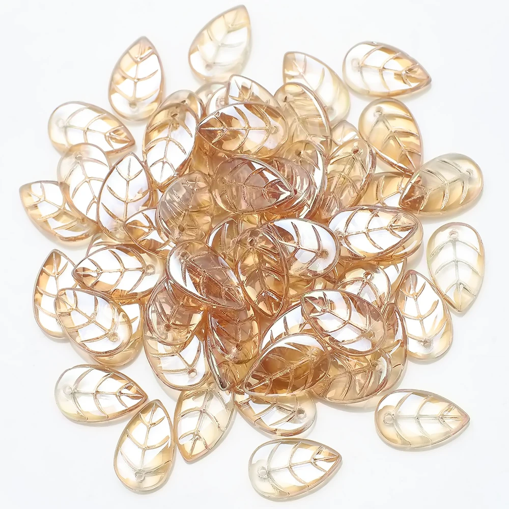 50Pcs Glass Petal Beads 10*18mm Green Color Leave Shape Beads Crafts DIY Crystal Pendant Earings Jewelry Making Accessories