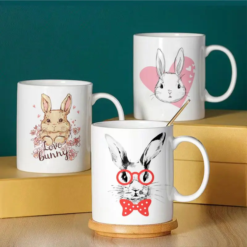 souvenirs gift custom ceramic gift for kids cute printed rabbit mugs