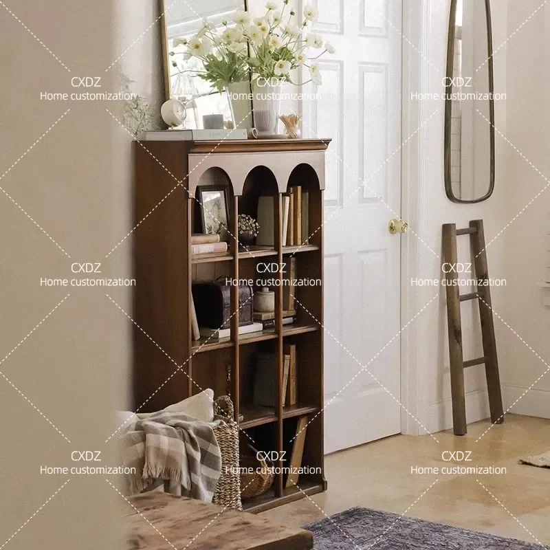 Retro Solid Wood Storage Display Cabinet Multi-functional Floor Locker for Small Apartment Household