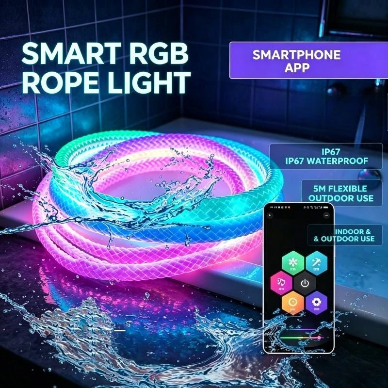 360 Degree Neon LED Strip, RGB IC Remote Control, Nylon Flexible Mesh Round Dreamcolor for Bedroom Living Room Home Decor