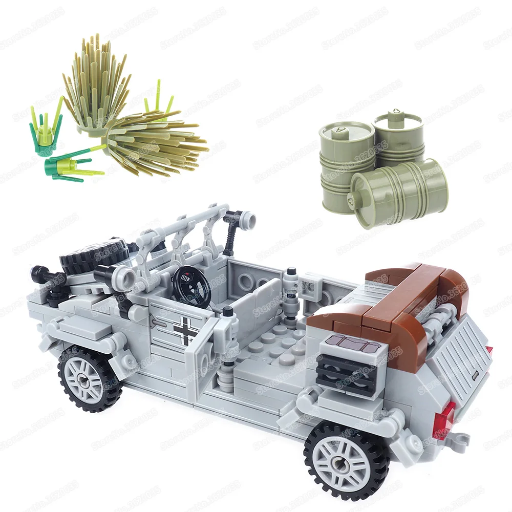 Army VW82 Type Barrel Car Military Building Block Assembled WW2 Figures Transportation Equipment Scenes Model Child Gift Boy Toy