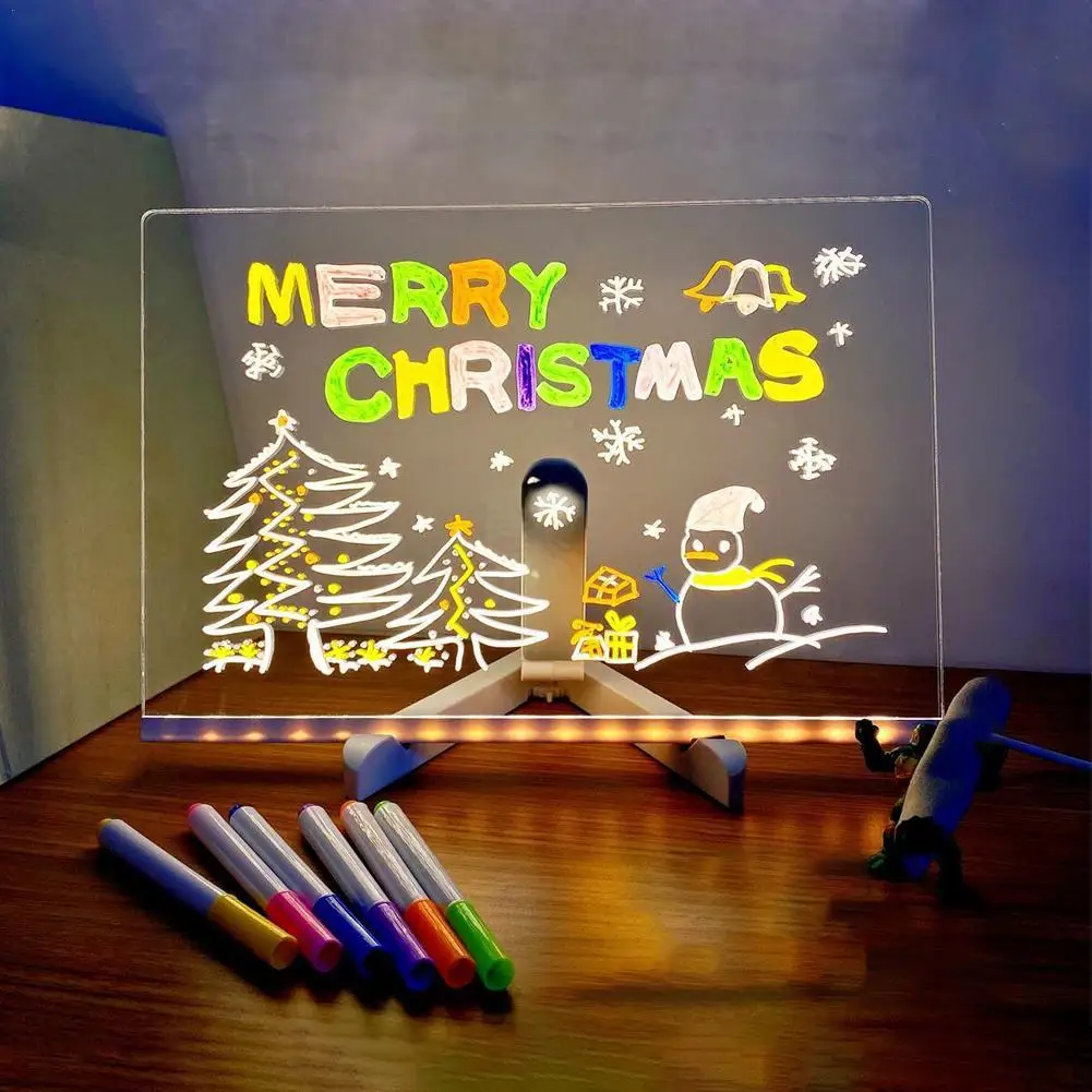 LED Letter Message Board With 7 Colorful Pens Light Up Dry Erase Board with Light Glow Memo Board for Office School Home