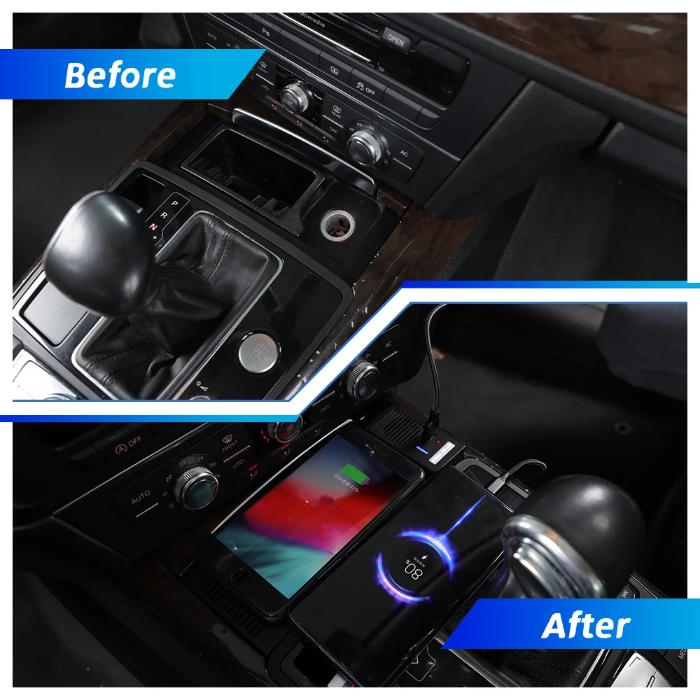 شاحن لاسلكي لأودي A6 S6 RS6 A7 S7 RS7 C7 2011-2018 ولاعة السجائر شاحن سيارة 15 واط سيارة الهاتف المحمول تشى شحن سريع