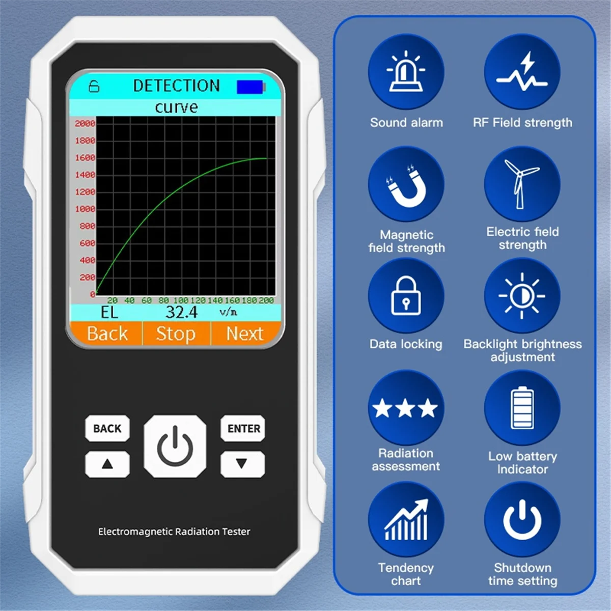 Digital Electromagnetic Radiation Detector Electric Field Magnetic-Field Intensity Tester EMF Meter VT-ER2 Black