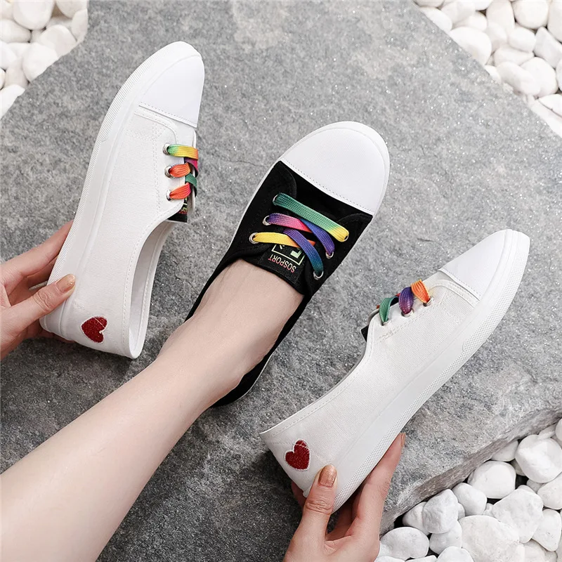 New Women's Shoes Autumn White Canvas Women's Vulcanized Shoes Flat Bottom Breathable Canvas Shoes Summer Casual Sports Shoes