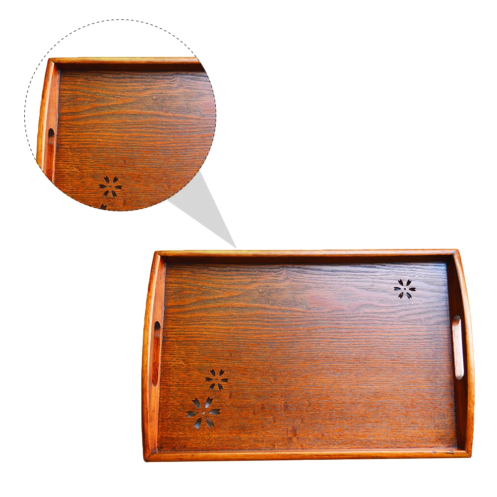 

Wooden Tray Simple Practical Fruit Tea Vegetable Storage H Design Smooth Surface Hollow Pattern Kitchen Bar Use