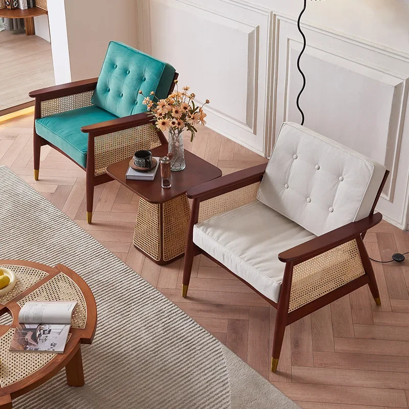 Nordic rattan solid wood sofa chair commercial balcony one table and two chairs homestay simple three-piece combination back cha
