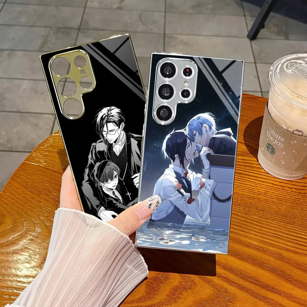Anime Black Butler Phone Case For Samsung S26 S25 S24 S23 S22 S21 FE Ultra Plus Electroplating Silver Cover
