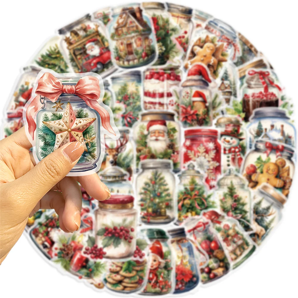 50pcs Waterproof Transparent Cartoon Christmas Bottle Stickers For Guitar Phone Scrapbook DIY Aesthetic Sticker Craft Supplies